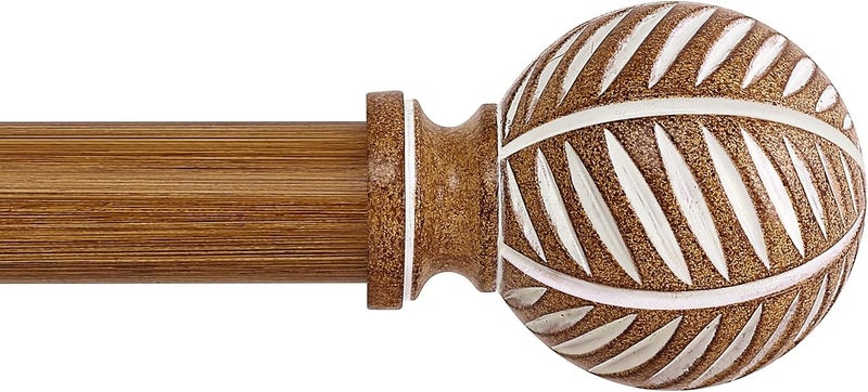 HTZON Wood Boho Curtain Rods for Windows:Wooden Farmhouse Decorative Curtain Rod for Bedroom Living Room,Heavy Duty Adjustable Rustic Bamboo Drapery Rods with Imitation Wood Grain Finials,Brown 36-88" - Image 1